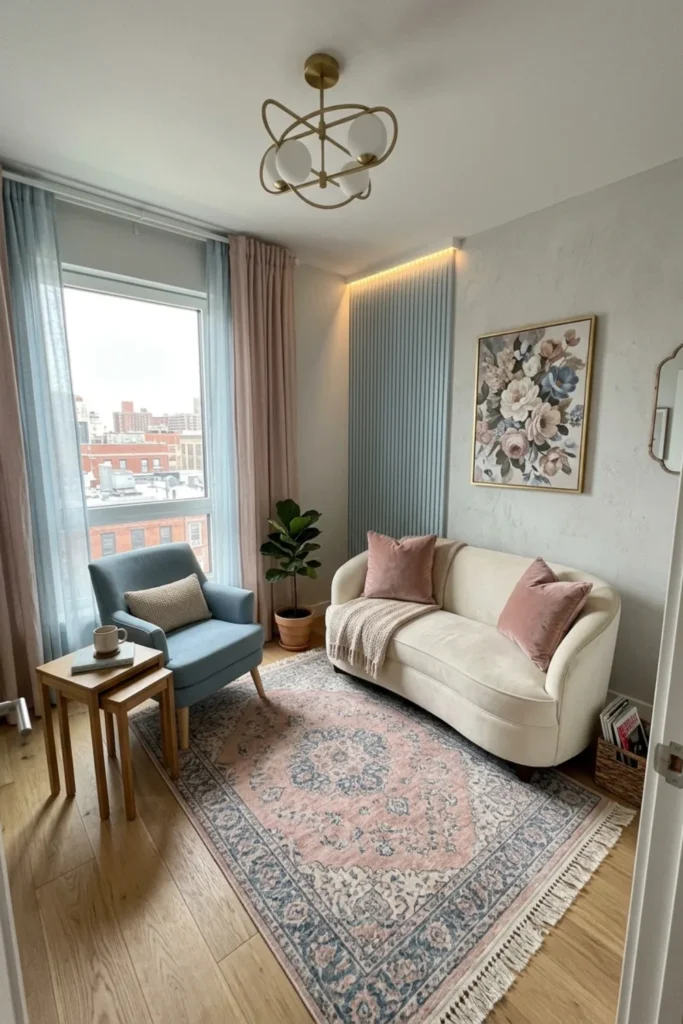 Blush Pink and Sky Blue Living Room Ideas
