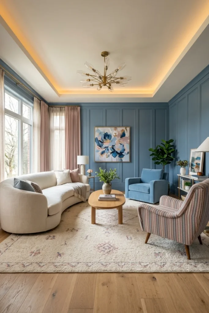 Blush Pink and Sky Blue Living Room Ideas