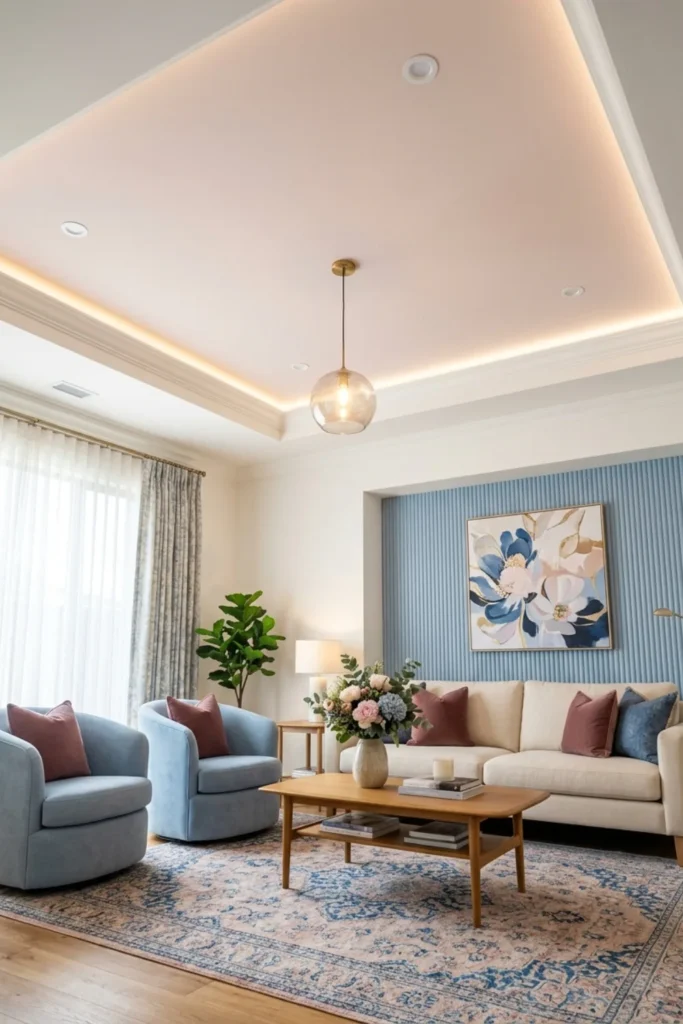 Blush Pink and Sky Blue Living Room Ideas