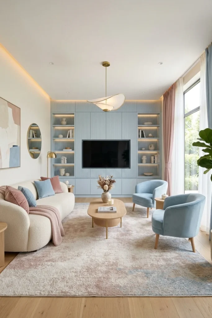 Blush Pink and Sky Blue Living Room Ideas