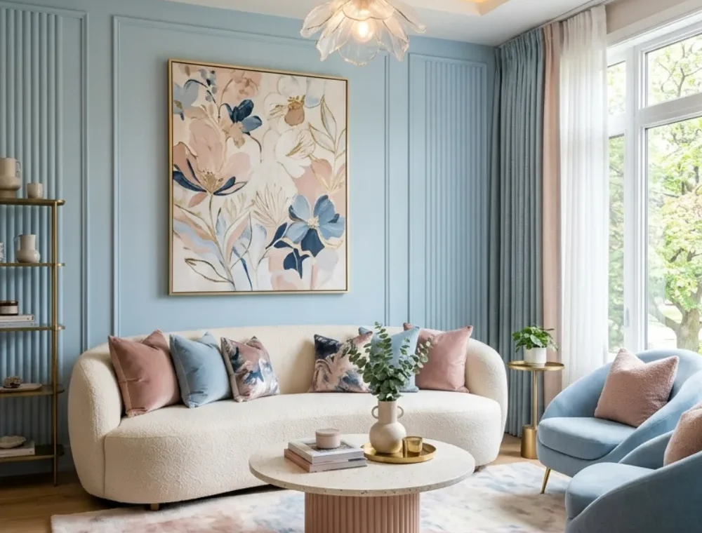 Blush Pink and Sky Blue Living Room Ideas