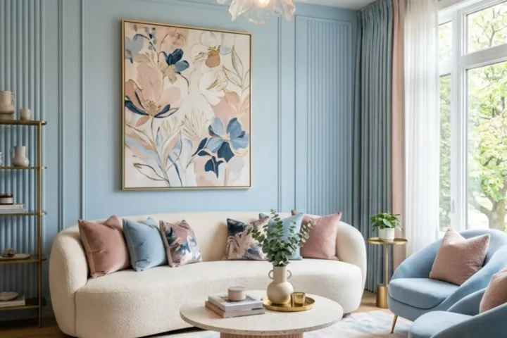 Blush Pink and Sky Blue Living Room Ideas