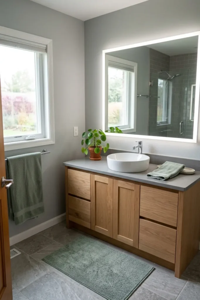 Grey Bathroom Ideas with LED Mirror