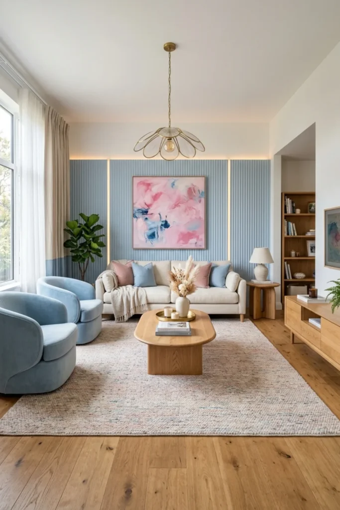 Blush Pink and Sky Blue Living Room Ideas