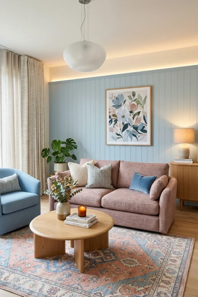 Blush Pink and Sky Blue Living Room Ideas