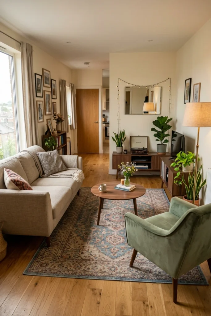 Small apartment furniture with visible legs to keep the room feeling open