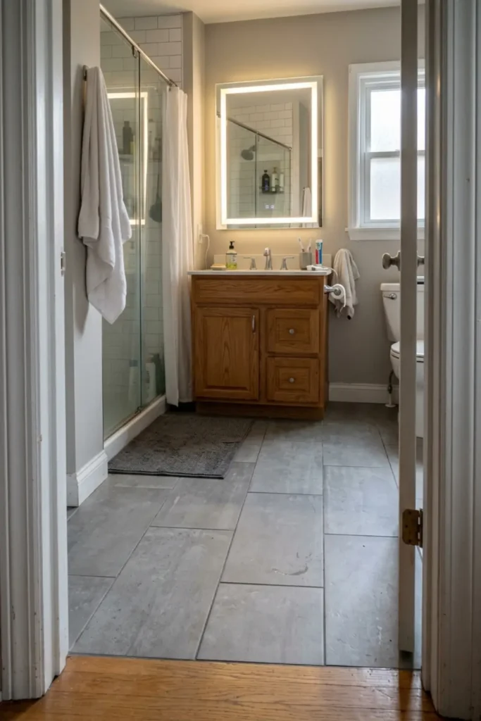 Grey Bathroom Ideas with LED Mirror