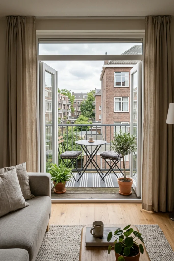 Rental apartment balcony styled as a movable extra room