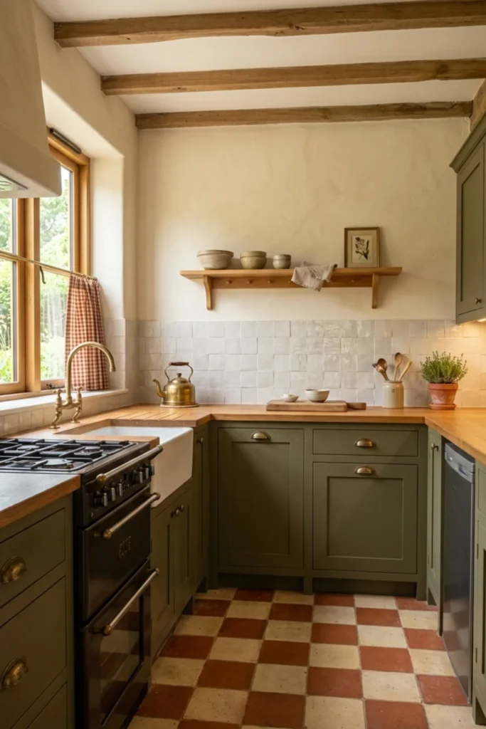 Finished dark cottagecore small kitchen styled cozy and uncluttered