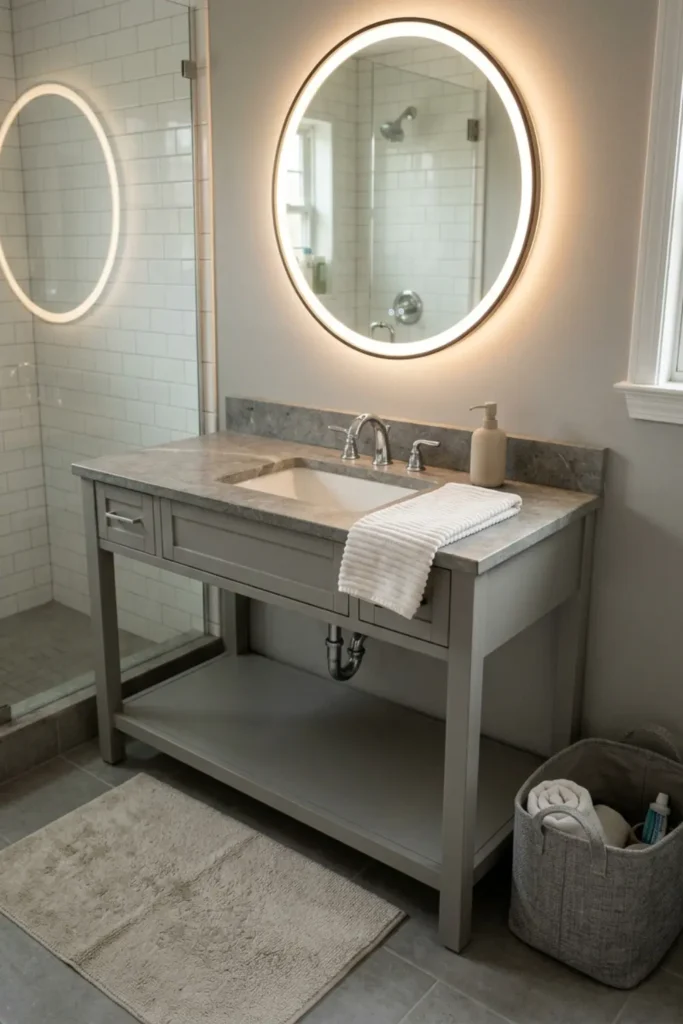 Grey Bathroom Ideas with LED Mirror
