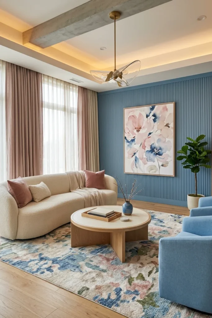 Blush Pink and Sky Blue Living Room Ideas