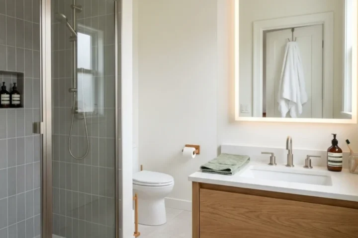 Grey Bathroom Ideas with LED Mirror