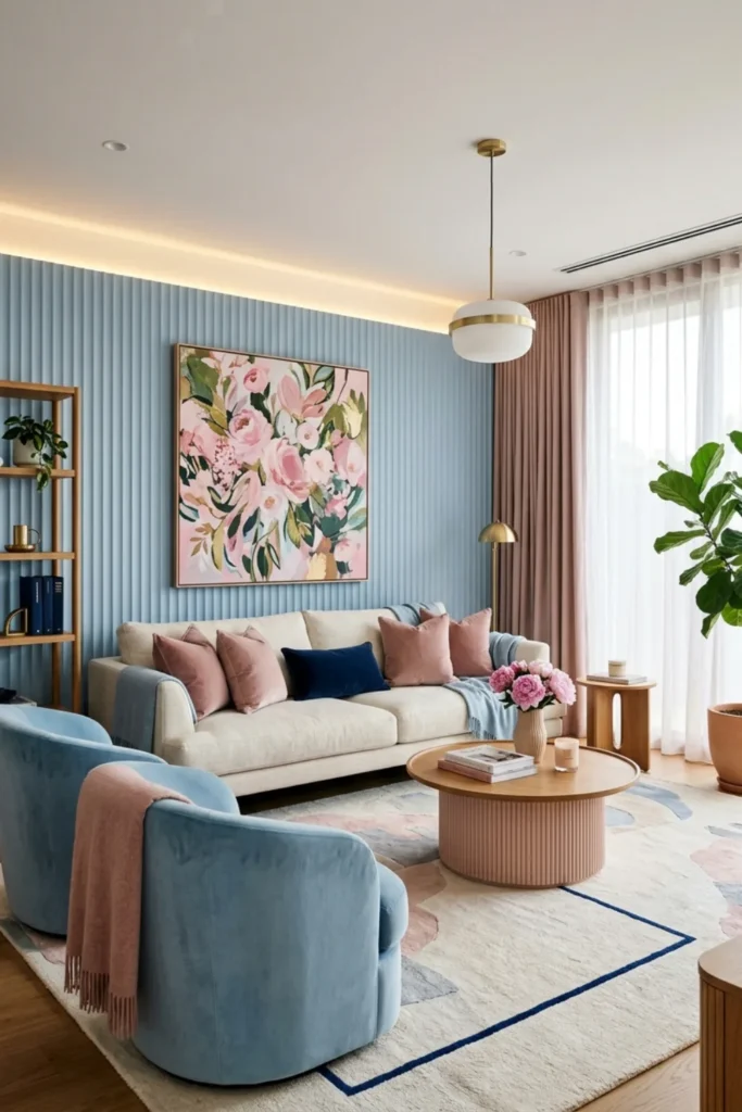 Blush Pink and Sky Blue Living Room Ideas