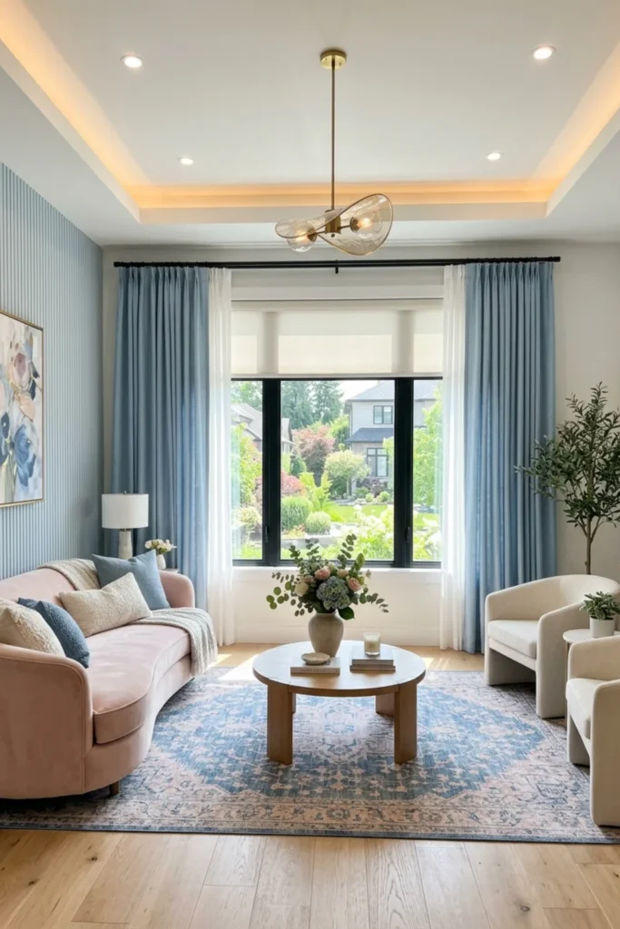 Blush Pink and Sky Blue Living Room Ideas
