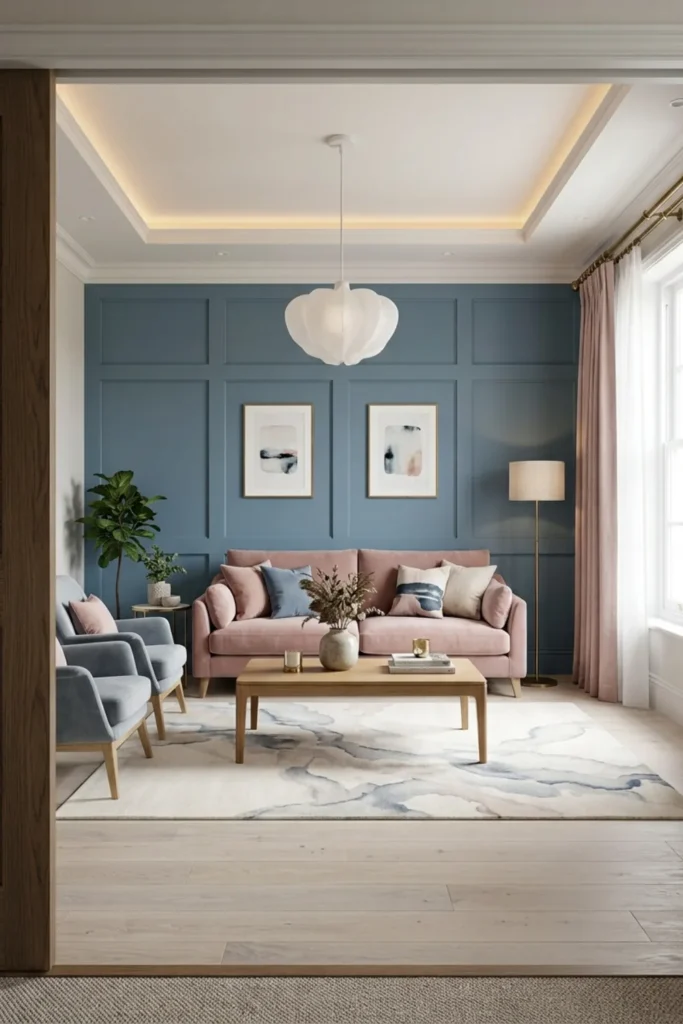 Blush Pink and Sky Blue Living Room Ideas