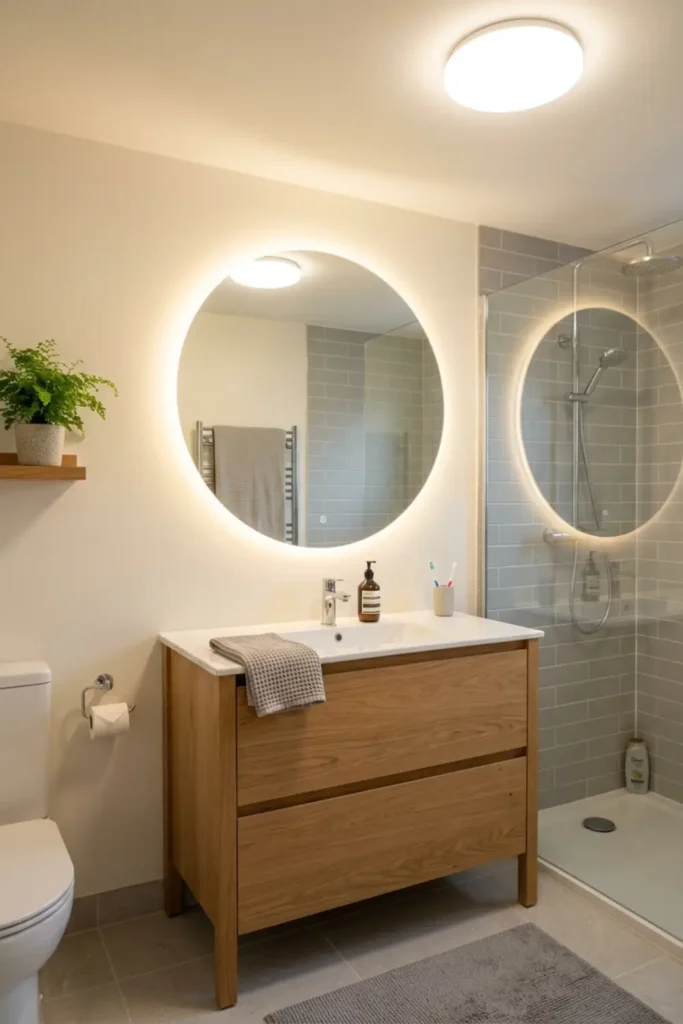Grey Bathroom Ideas with LED Mirror
