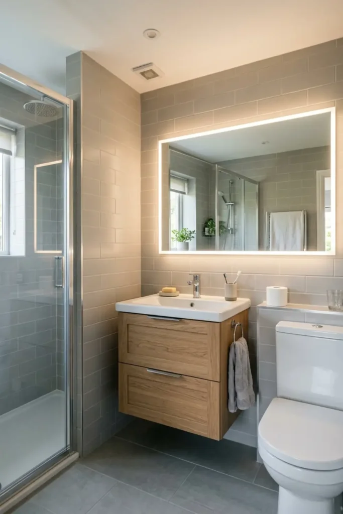 Grey Bathroom Ideas with LED Mirror