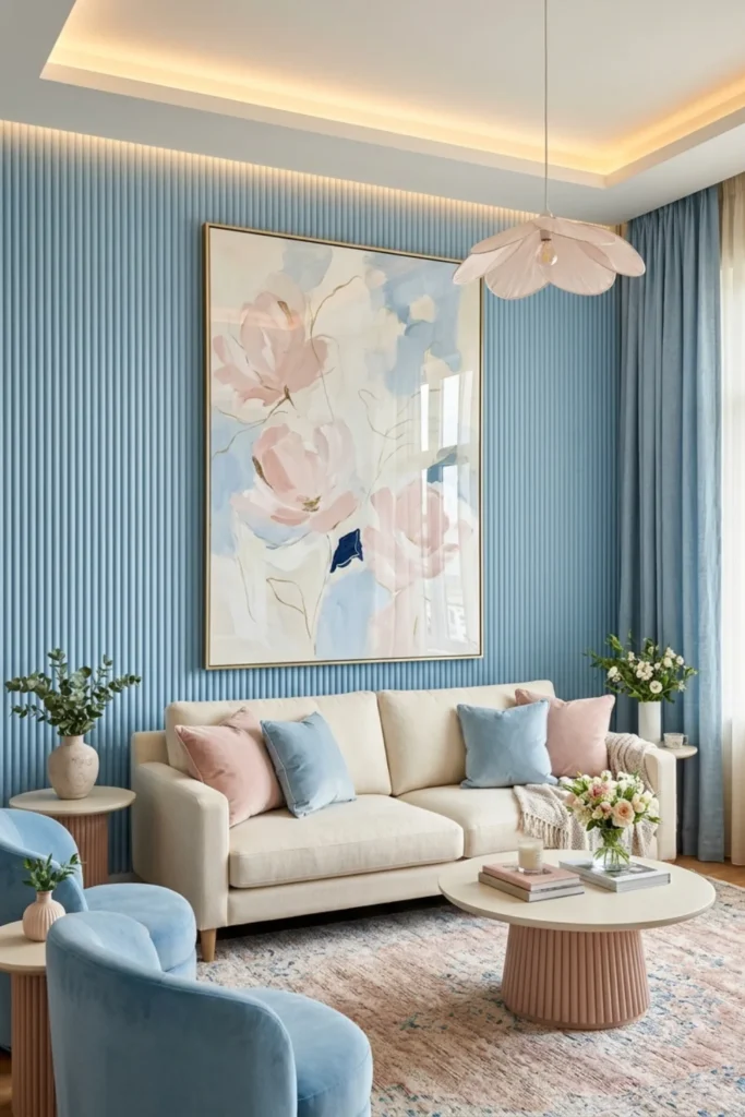 Blush Pink and Sky Blue Living Room Ideas
