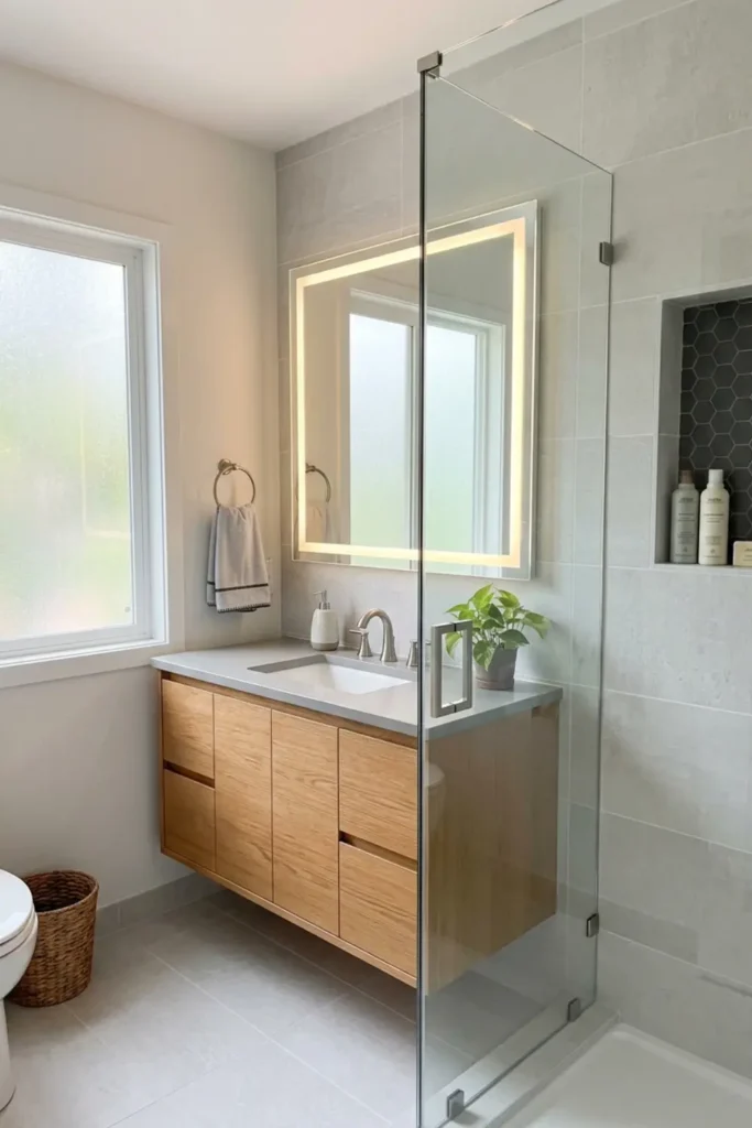 Grey Bathroom Ideas with LED Mirror