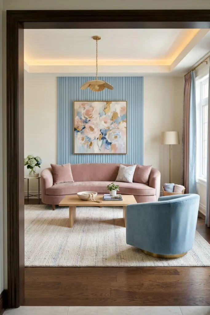 Blush Pink and Sky Blue Living Room Ideas