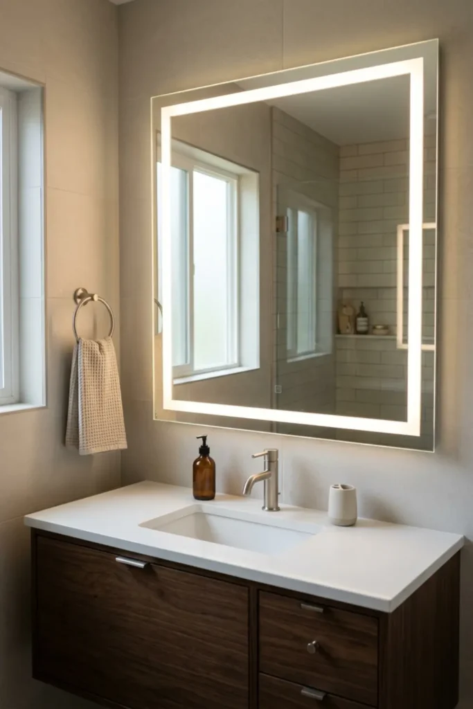 Grey Bathroom Ideas with LED Mirror