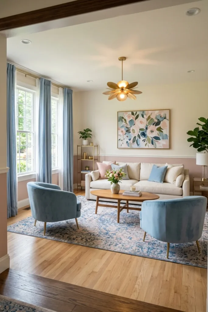 Blush Pink and Sky Blue Living Room Ideas
