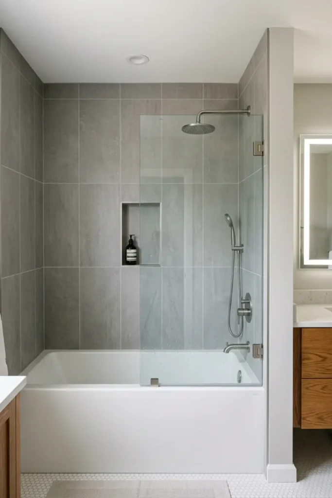 Grey Bathroom Ideas with LED Mirror