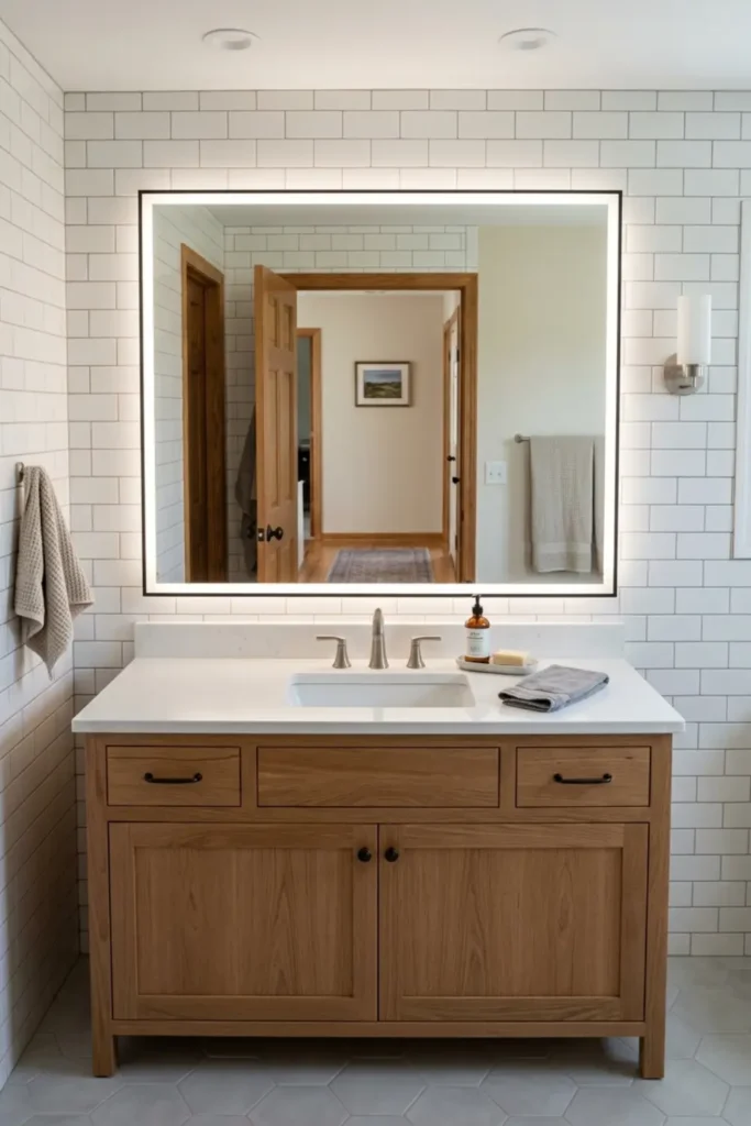 Grey Bathroom Ideas with LED Mirror