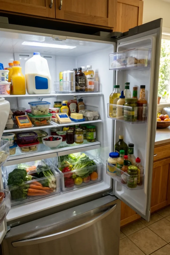 Refrigerator with one compact organized drink zone