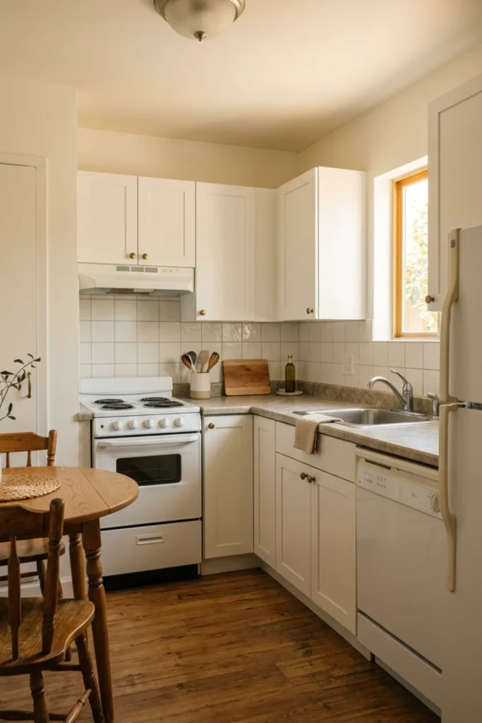 Rental kitchen upgraded with simple removable cabinet hardware