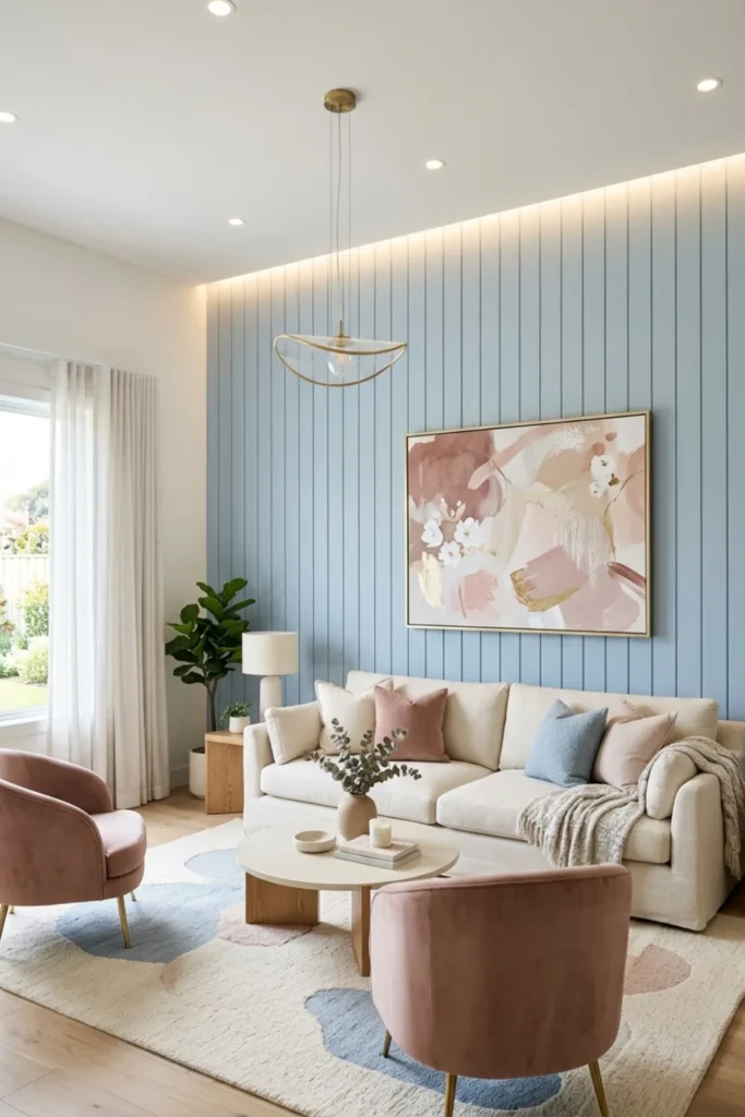 Blush Pink and Sky Blue Living Room Ideas