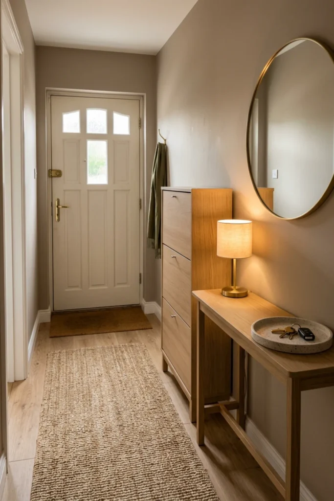 Rental apartment entry upgraded with slim storage and a mirror