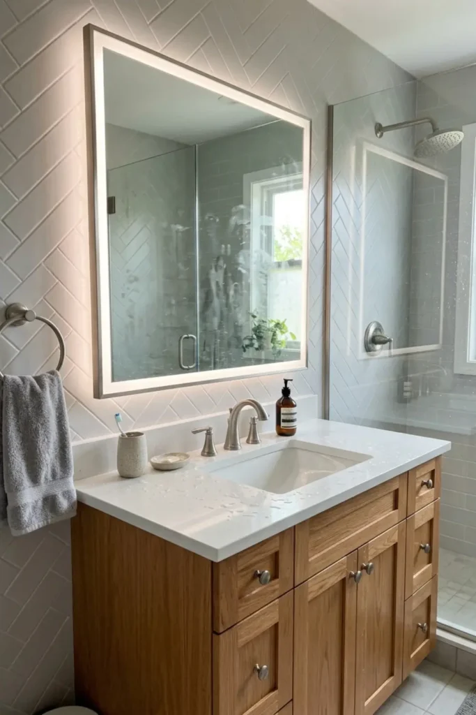 Grey Bathroom Ideas with LED Mirror