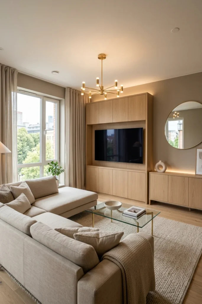 Small apartment with closed storage and uncluttered surfaces