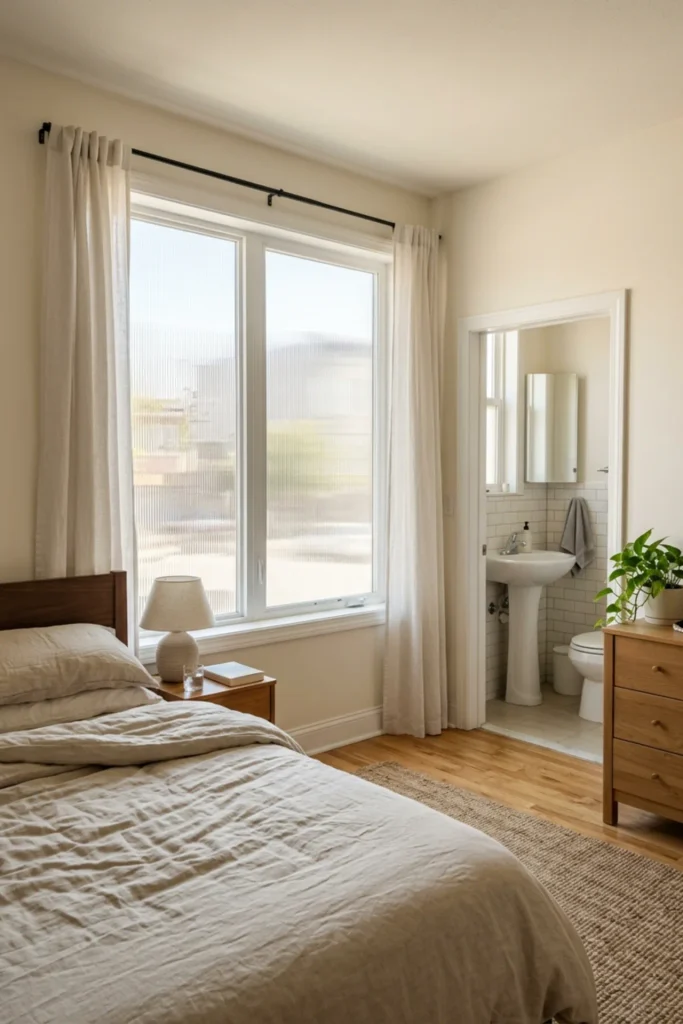 Rental apartment window with removable privacy film