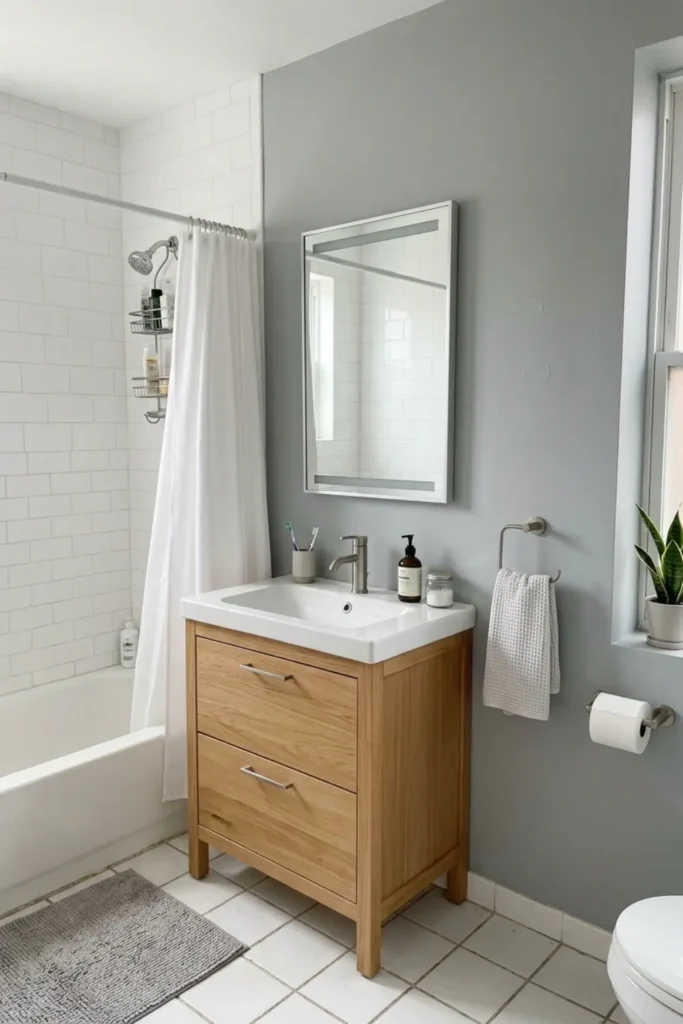 Grey Bathroom Ideas with LED Mirror