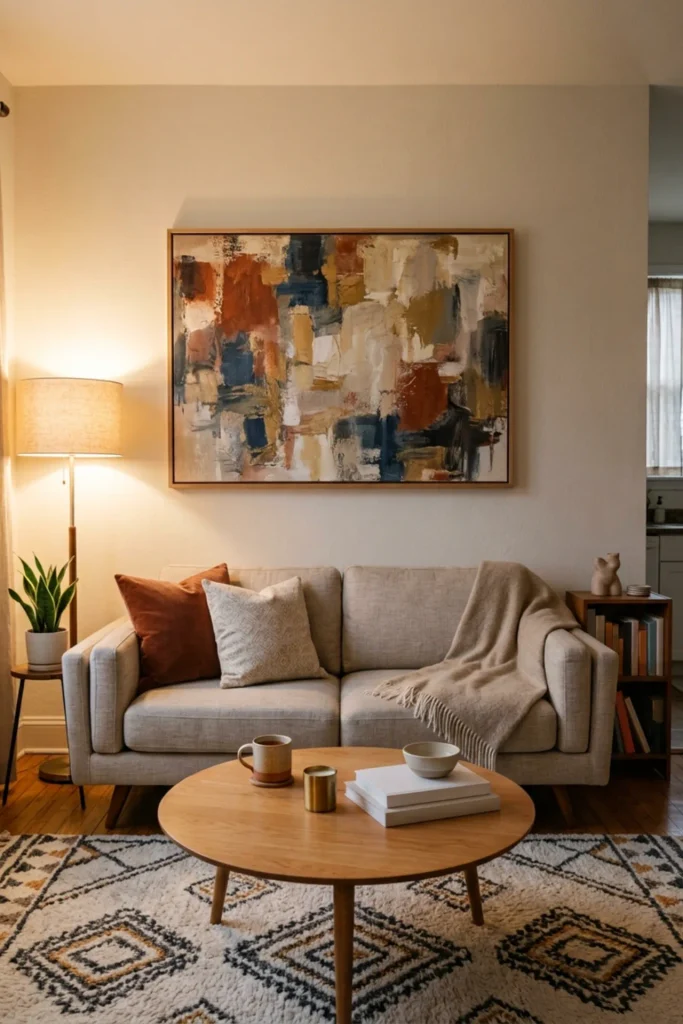Small apartment with one large artwork instead of many tiny pieces