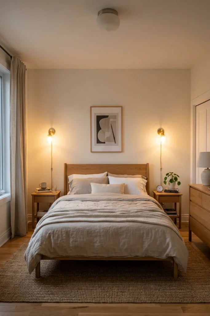 Rental apartment with plug-in wall sconces for a built-in lighting look