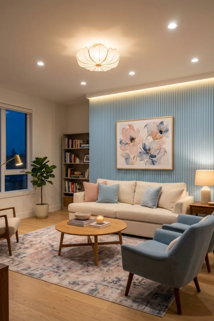 Blush Pink and Sky Blue Living Room Ideas