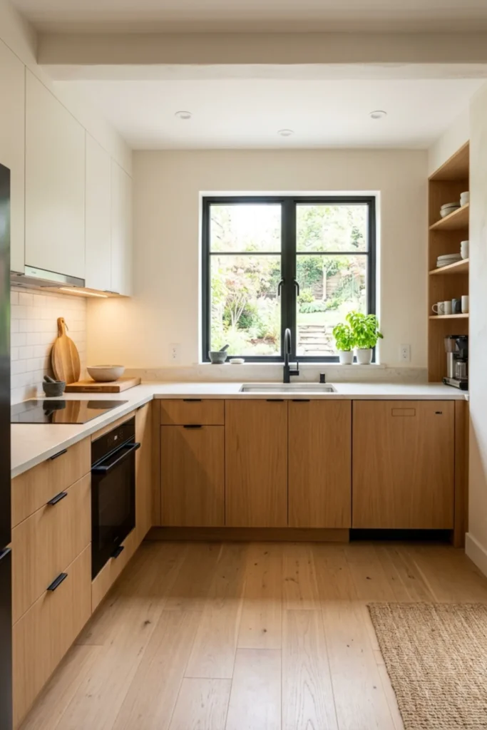 White Oak and Black Small Kitchen Ideas