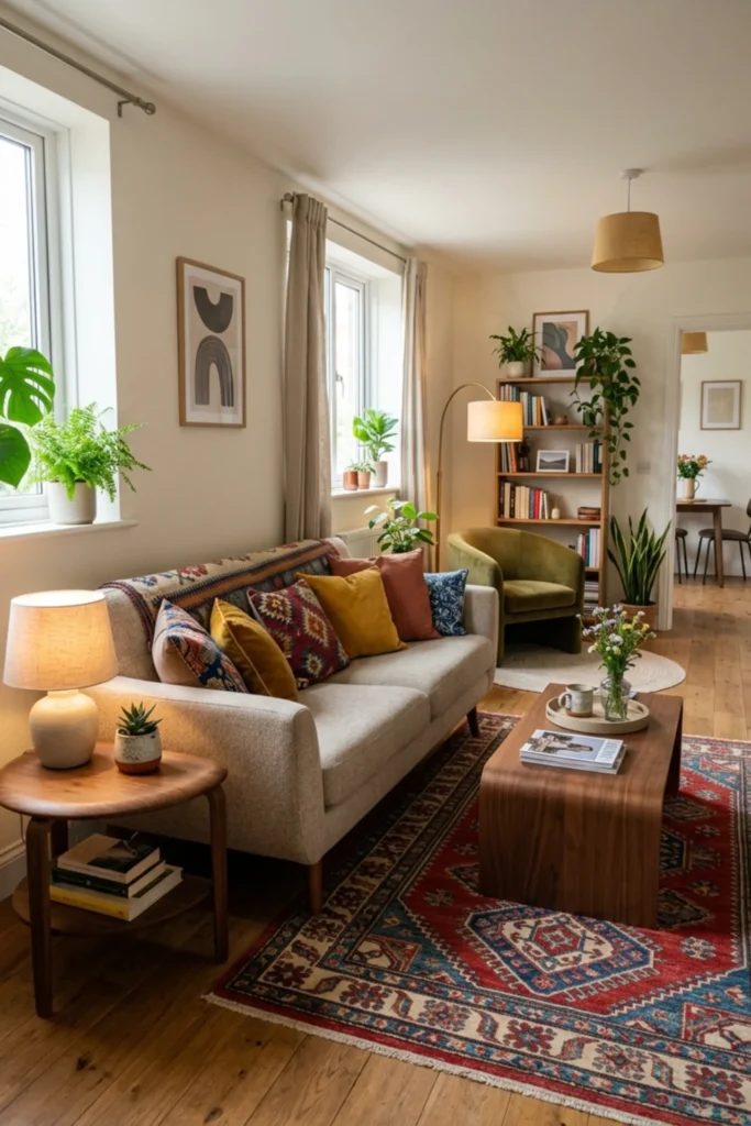 Apartment living room with a small rounded side table
