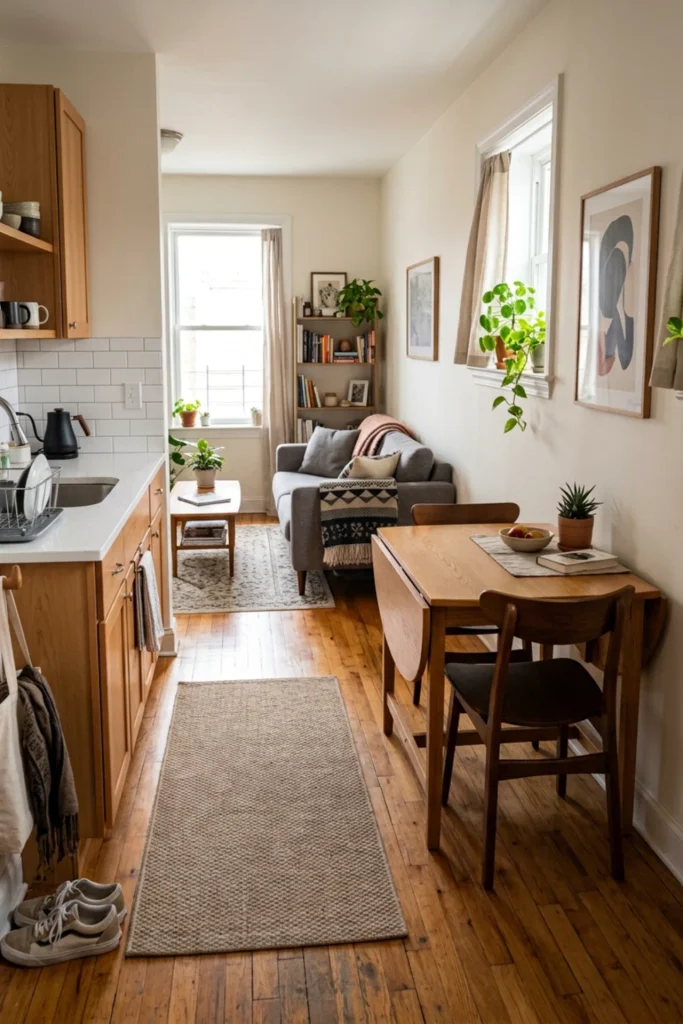 Small apartment with a space-saving drop-leaf dining table