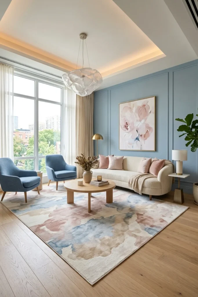 Blush Pink and Sky Blue Living Room Ideas