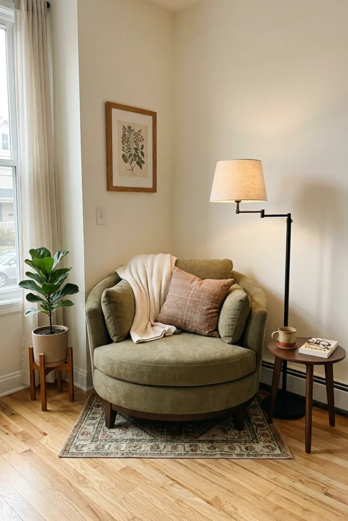Small apartment with a compact sleeper chair for guests