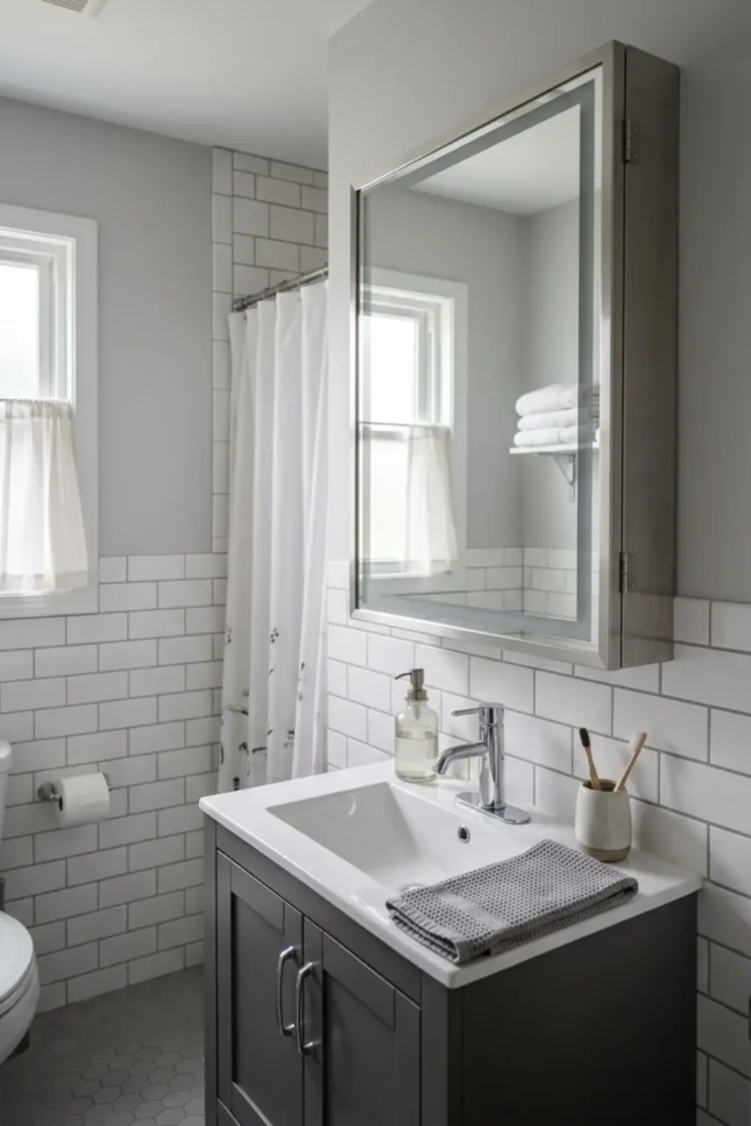 Grey Bathroom Ideas with LED Mirror