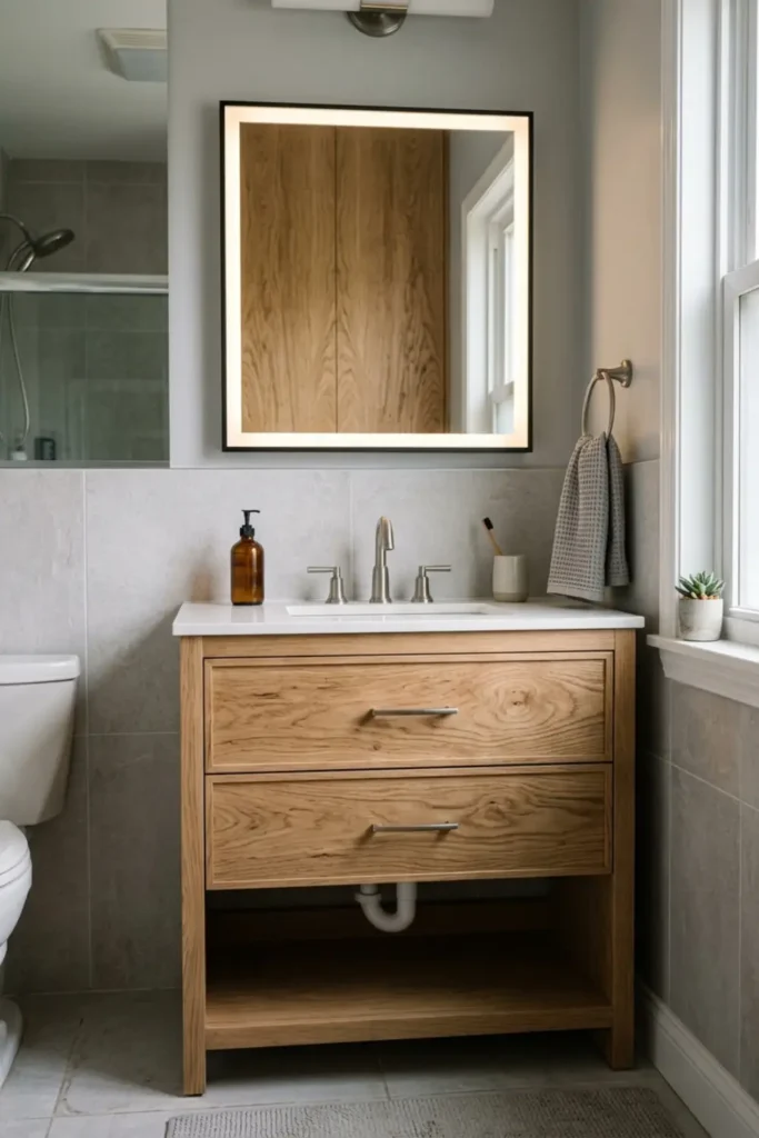 Grey Bathroom Ideas with LED Mirror