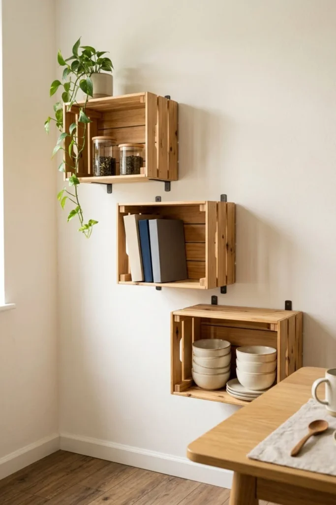 Wooden Crate Wall Shelves